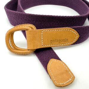 Vintage 90s Patagonia Belt L 28-32 Double D Ring Leather Tab Purple Cotton Web